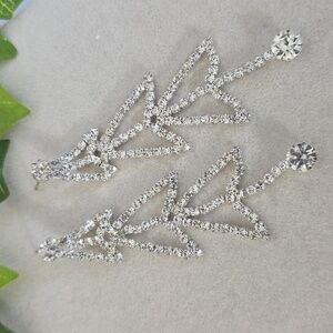 Silver Statement Rhinestone Chandalier Drop Earrings
